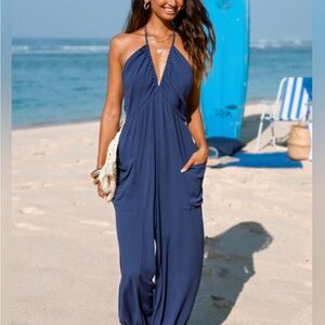 Cupshe Blue Halter Jumpsuit